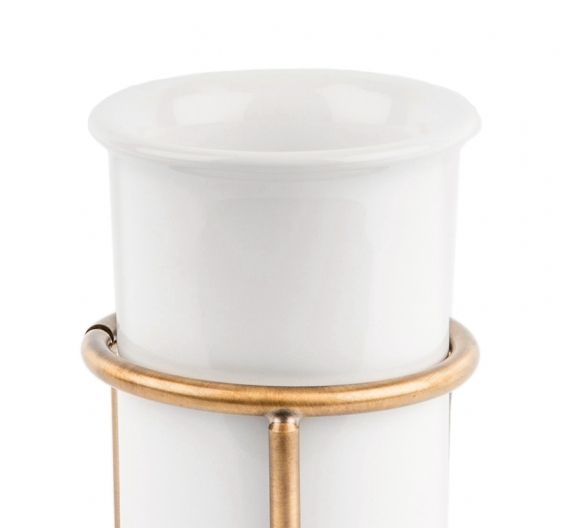  Bicchiere da appoggio per spazzolini da bagno ceramica bianca e ottone colore bronzo produzione artigianale artistica di qualit