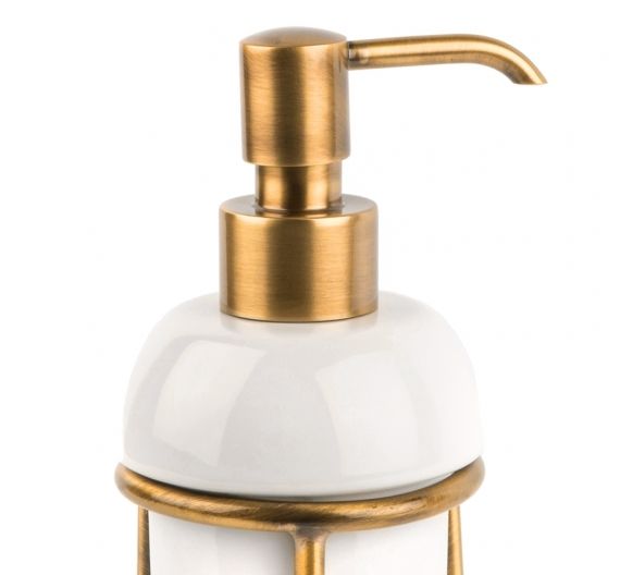 Dispenser-da-lavabo-colore-bronzo-per-arredo-bagno-in-ottone-e-ceramica-bianca-realizzazione-artigianale