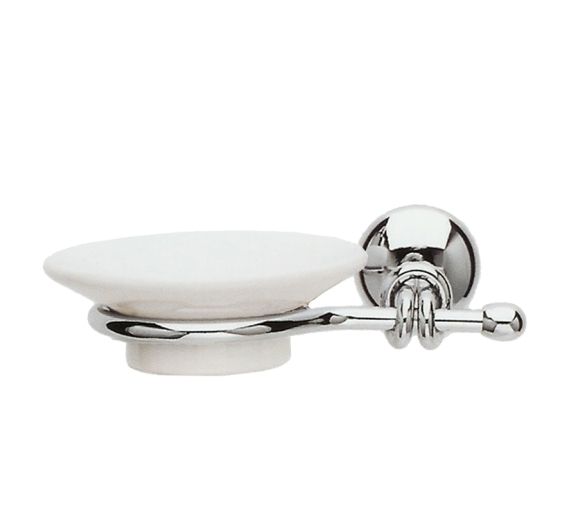 Soap holder wall-fixing lugs-white ceramic and chrome-plated brass-IdeArredoBagno quality accessories