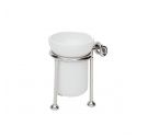 Tumbler toothbrush with base in white ceramic and chrome-plated brass-knot pattern-classic and elegant