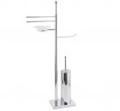 Standing polifunzione base, space-saving complete with toilet brush holder, soap, towels, and roll in chromium-plated brass
