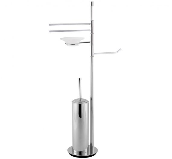 Standing bathroom multi-function toilet brush holder, roll, soap and towels-Floor lamp chrome plated brass base, space-saving