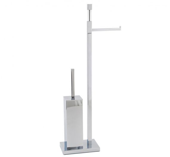 standing toilet brush holder and roll - line Cube with base space-saving rectangular brass chrome-plated