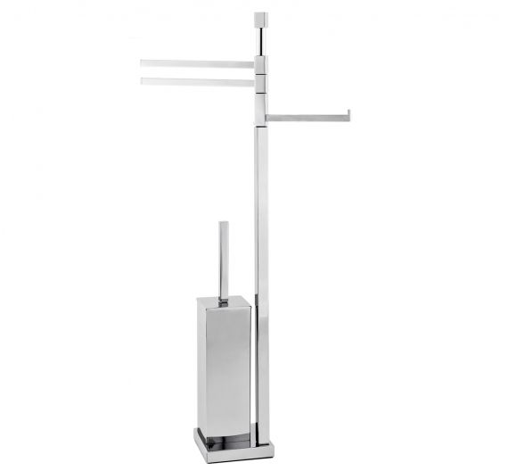 - standing bathroom toilet brush holder roll holder and paper towel holder in chromed brass - base space-saving square -