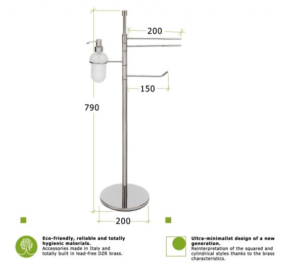 Piantana polifunzionale bagno con porta rotolo, salviette, dispenser . accessori bagno ottone cromo - linea bagno minimal