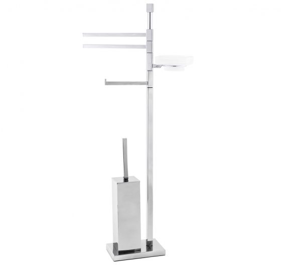 STANDING MULTIFUZIONE - PORT BRUSH, ROLL TOWELS AND SOAP - BATHROOM ACCESSORIES BRASS CHROME - LINE CUBE, SPACE-SAVING
