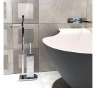 standing toilet brush holder and roll - line Cube with base space-saving rectangular brass chrome-plated