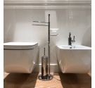 Piantana bagno freestanding con porta scopino, rotolo, salviette e porta sapone in vetro satinato-Arredo bagno Minimal