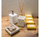 Bicchiere porta spazzolino da denti forma quadrata in ceramica bianca e base in ottone nickel spazzolato opaco