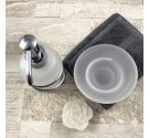 Porta sapone da lavabo, da appoggiare al ripiano bagno - supporto stile classico in ottone cromato - sapone in vetro satinato