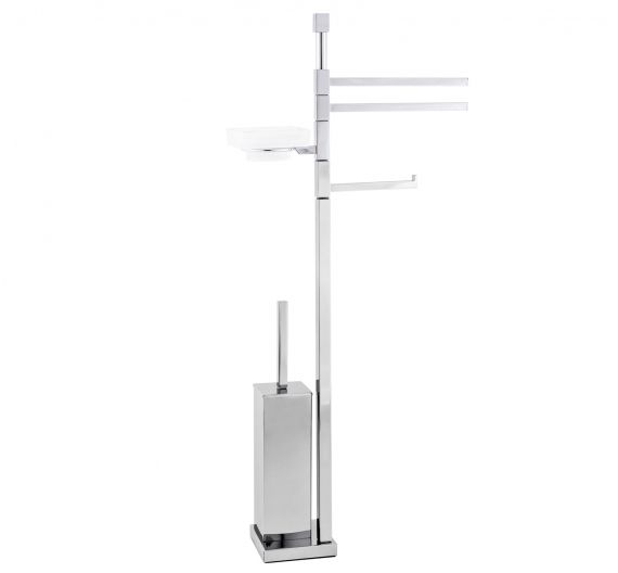 Standing toilet brush holder, roll, towels and soap - to-Line space-saving square base - brass chrome high quality