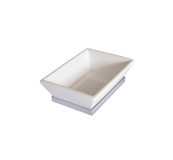 porta sapone forma rettangolare in ceramica bianca e supporto in ottone cromo-prodotto alta qualità