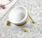 Bicchiere porta spazzolino da denti stile classico - ceramica bianca e ottone gold - finitura oro personalizzata accessori bagno