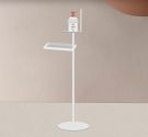 Free standing hand sanitizer dispenser holder with support ring and glove holder quality made in Italy