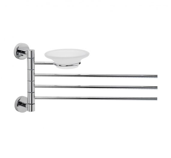 Wall towel rack with three rods and soap rack - multi function accessory for bathroom furniture