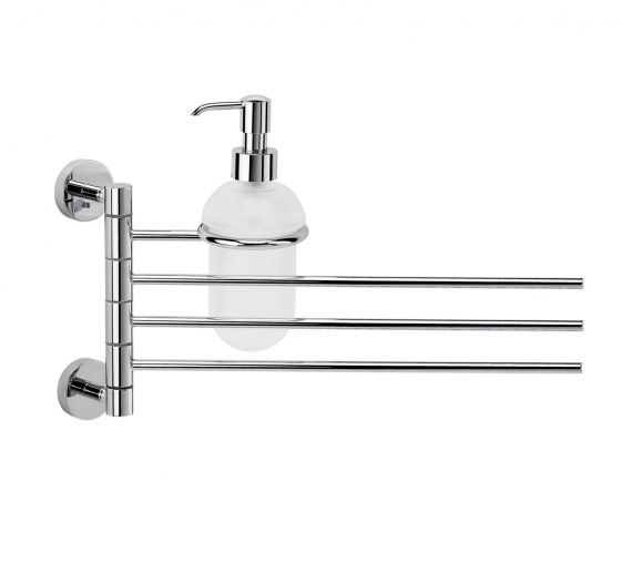 Wall towel rack with three satin glass rods and dispensers- MINIMAL LINE