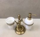 Set bagno vintage style porta dispenser e bicchiere spazzolino denti in ottone bronzato stile classico elegante