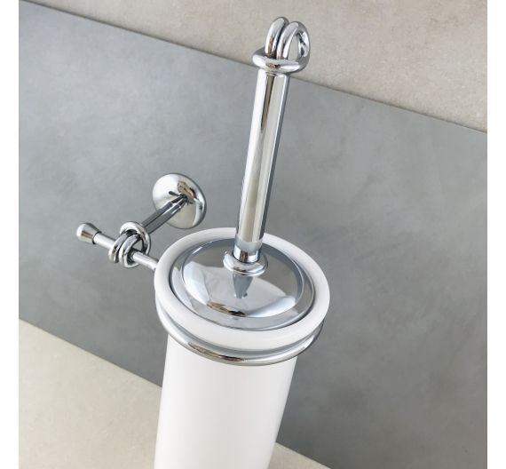 Toilet brush wc for the bathroom decor wall-mounted-chrome-plated brass and white ceramic-artisan product, high quality