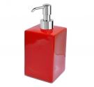  Dispenser in ceramica di forma quadrata colore rosso con pompetta in acciaio cromo anti usura design bagno italiano