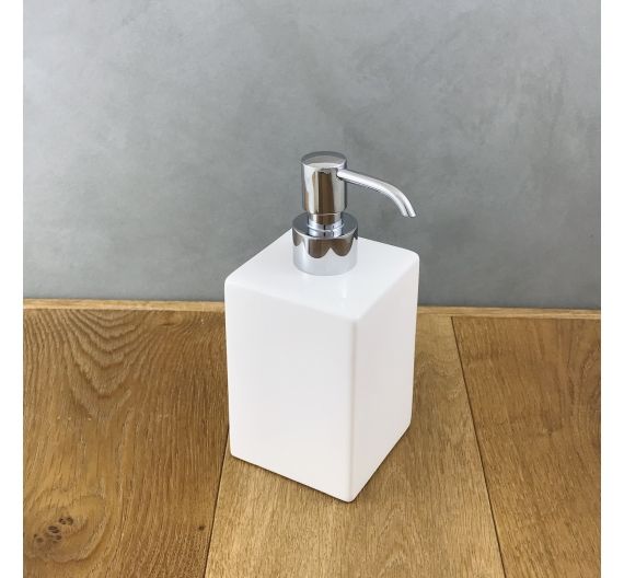 Dispenser per sapone da bagno in ceramica forma quadrata e moderna pompetta in ottone antiruggine