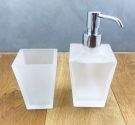 Dispenser flacone quadrato in vetro satinato porta sapone e porta shampoo per arredo bagno