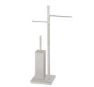 Free standing lavatory brush holder with single towel rack and toilet paper