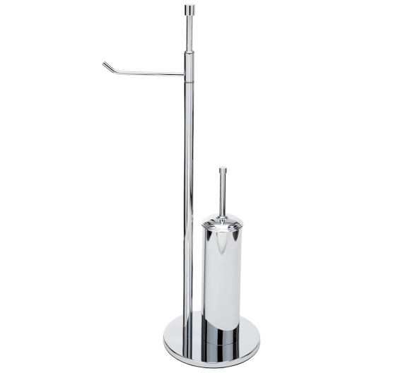 Stand multifunctional toilet brush holder and roll holder in chrome plated brass-bathroom with quality artisan-made in Tuscany