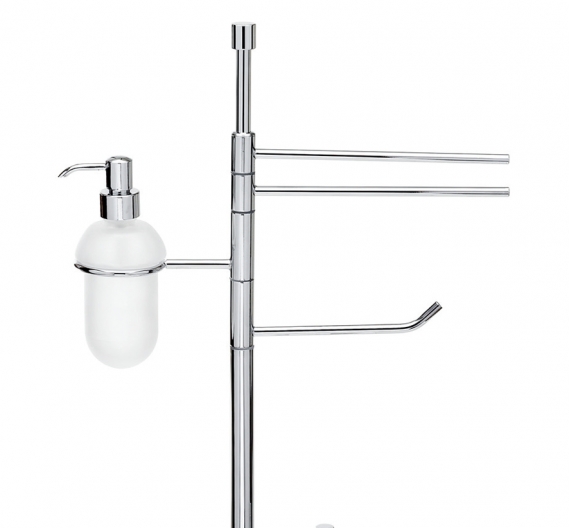 Floor bathroom with toilet brush holder in frosted glass, toilet roll holder, snacks, and wipes a towel-bathroom fittings brass