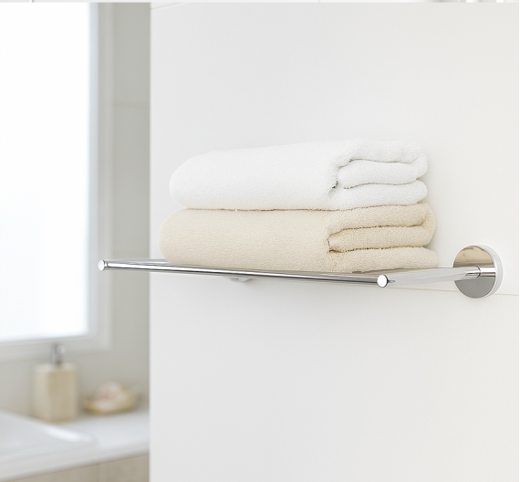 Shelf bathroom door towel rack from the wall in terms of geometry and minimal suitable for modern bathrooms - made of rustproof
