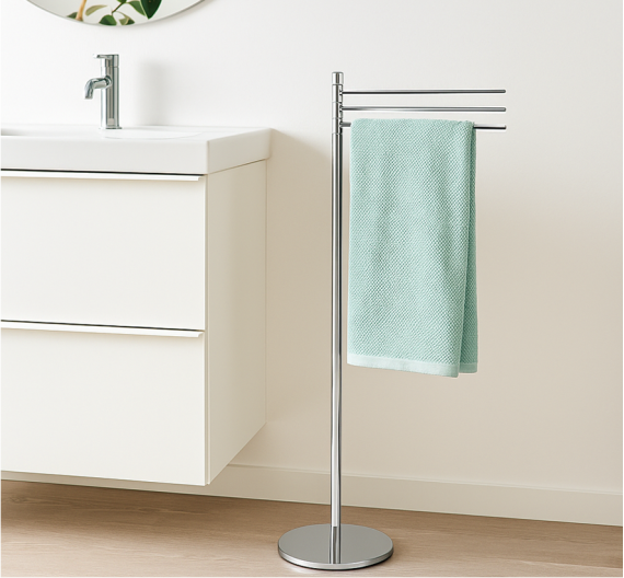 Plancher autoportant serviette de bar, trois bras droit, salle de bain-Compléter les accessoires de salle de bains en laiton