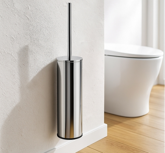 Porta scopino design minimale sospeso a parete fissaggio super easy ottone anti ruggine ultra minimal design