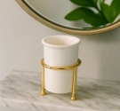 porte en verre pour les brosses à dents par la salle de bain - céramique blanche et laiton - produit de métier, de haute qualité