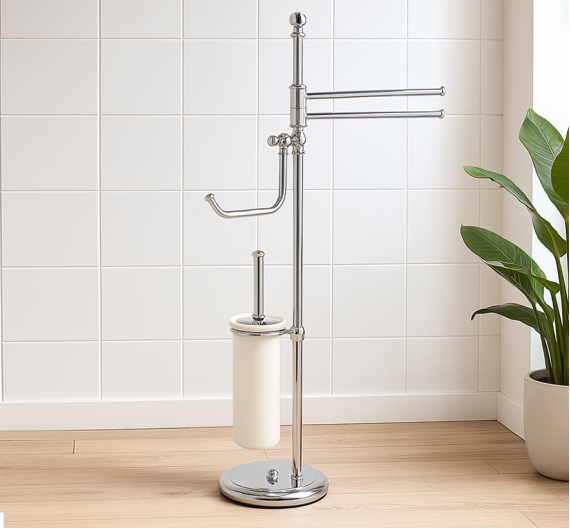 Piantana da bagno porta scopino wc in ceramica bianca porta carta e salviette per bidet Linea classica in stile inglese