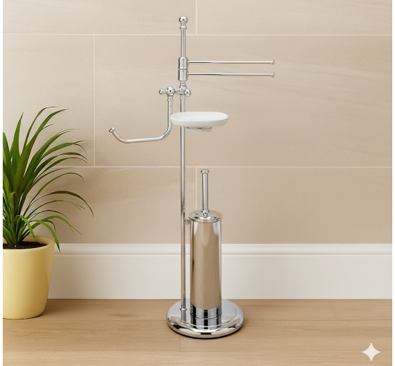 	Piantana in stile inglese porta scopino, carta, salviette bidet porta sapone e carta igienica in stile classico elegante