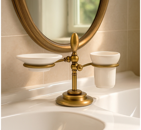 Complément-décor-salle de bains-porte-savon-et-brosse à dents-style-shabby-chic-taste-vintage-classic-rust-quality