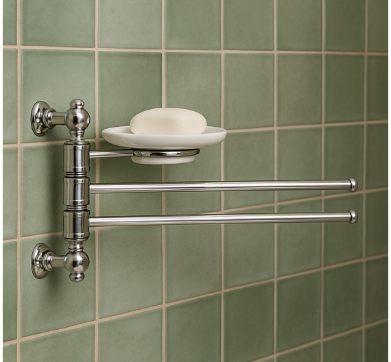Porta salviette da bidet stile classico due aste dritte completo di porta sapone in ceramica bianca arredo bagno a parete