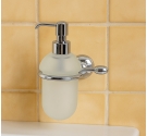 Dispenser dosatore bagno per sapone liquido-fissaggio a tasselli-vetro satinato e ottone cromato-prodotto antiruggine