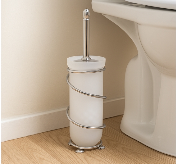 Porta scopino wc da terra-vetro satinato e ottone cromato-setola e complementi di ricambio disponibili online-arredobagno italia