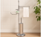Standing toilet Brush holder, Paper holder, Soap holder and Towel bidet - two rods rotatable - chrome-plated brass anti-rust