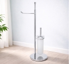 Piantana freestanding wc porta scopino con tubo in vetro satinato e porta carta ruotabile anti ruggine alta qualità minimale