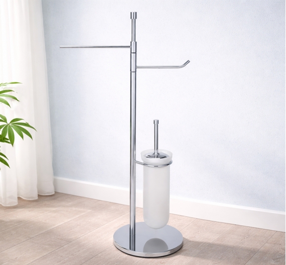 Floor freestanding toilet brush holder in satin glass and toilet roll holders | Bathroom from the ground is Minimal
