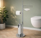 Piantana da wc bidet con porta scopino, rotolo, sapone solito e salviette bidet in ottone cromo no ruggine persante e stabile