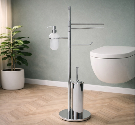 Piantana per wc bidet con scopino porta carta salviette bidet e dispenser in vetro satinato stabile e durevole alta qualità 