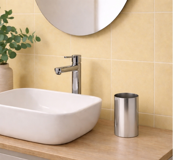 Porta Bicchiere Tondo da Appoggio per spazzolini da denti in acciaio anti ruggine colore cromo prodotto realizzato in Italia