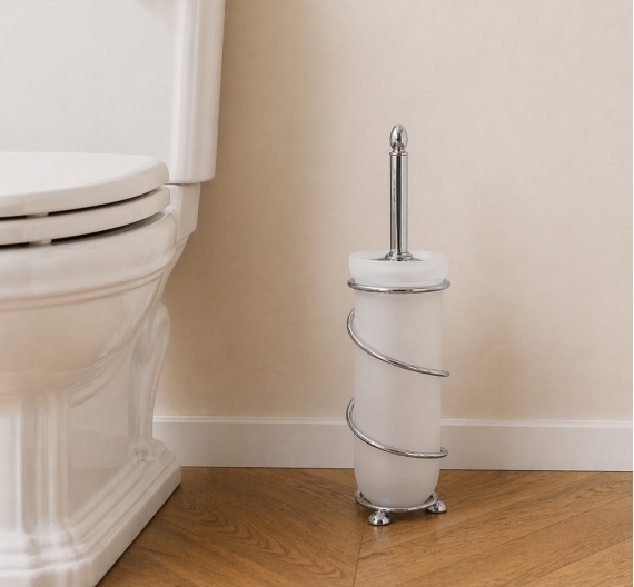 Toilette porte-brosse wc de l'étage en-satin-finition verre et laiton chromé soies accessoires et pièces de rechange