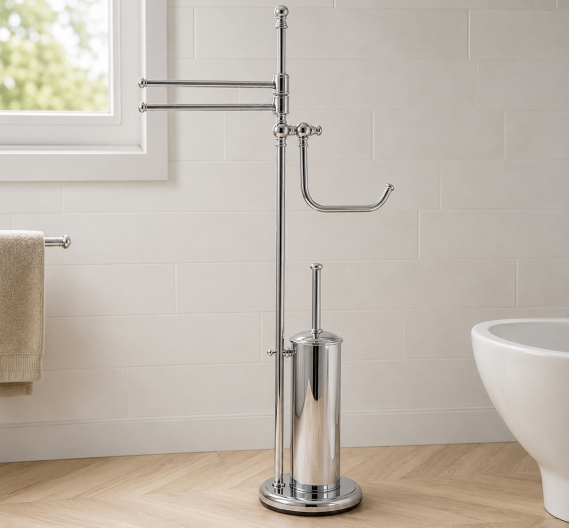 Standing toilet Brush holder, paper holder, Towel bar, Bidet, 2 Rods