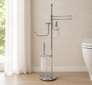 Standing toilet Brush holder in Frosted Glass, Door Roll, Door Snacks, glass and Towel bar, Bidet, 2 Rods