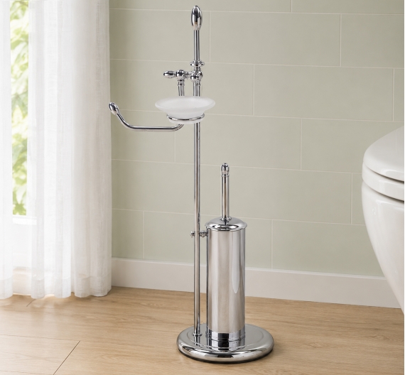 Floor lamp brass bathroom chrome plated toilet brush holder, paper holder and soap holder - craft product - the spare parts are