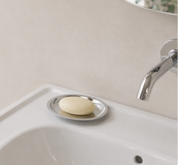 Soap holder, bathroom oval shape free standing brass chrome plated - product state of repair Italian bathroom furniture