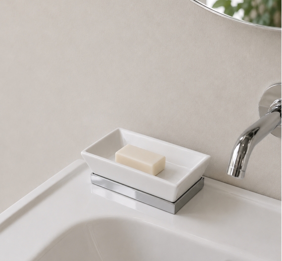 soap rectangular white ceramic support and brass chrome-product high-quality